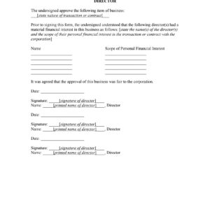 Directors' Written Consent to Transaction Benefiting a Director