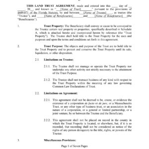 Florida Land Trust Agreement Template