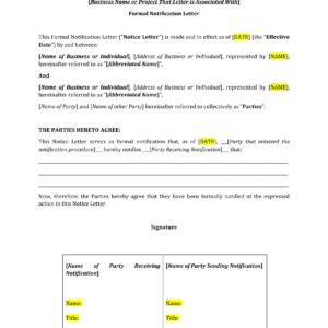 Formal Notification Letter Template