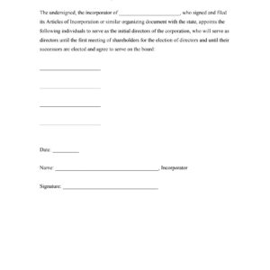 Initial Directions — Incorporator's Statement