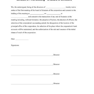 Minutes of First Meeting of Board of Directors