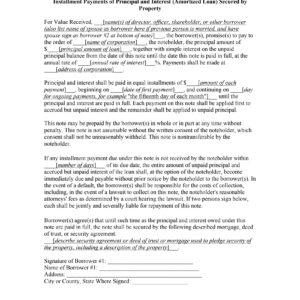 Promissory Note — Installment Payments, Amortized Loan, Secured by Property